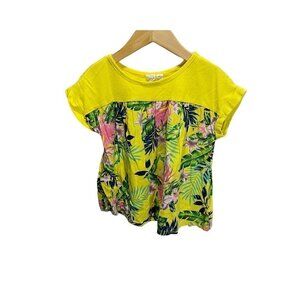 Gap Kids Girls Yellow Pink‎ Floral Short Sleeved Shirt S6 Summer Colorful